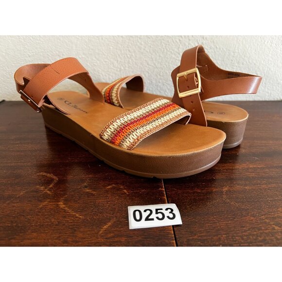 CL By Laundry GHYA Platform Sandals Womens Sz 10 Tan Vegan Buckle Strap Open Toe - Picture 1 of 14
